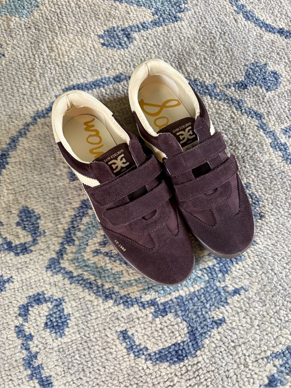 Sam Edelman Plum Suede Velcro Sneakers with Cream Accents